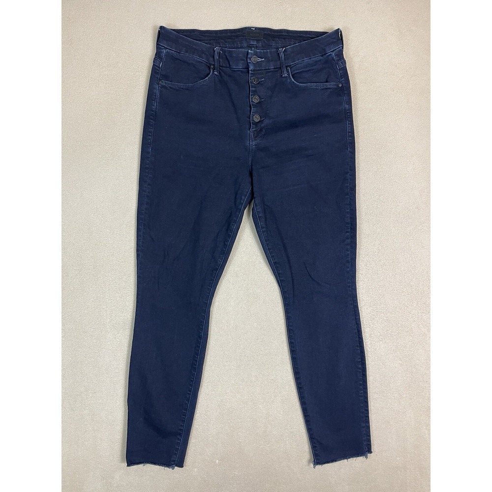 Mother Jeans Womens 32 Dark Blue The Pixie Ankle Fray Button Fly High Rise Denim